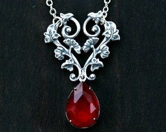 Ruby Red Crystal Teardrop Necklace