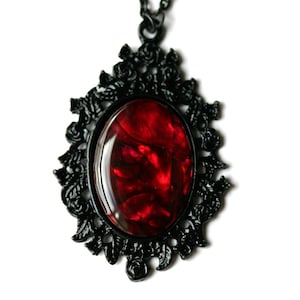 Gothic Red Paua Shell Cameo Necklace