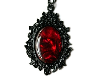 Gothic Red Paua Shell Cameo Necklace
