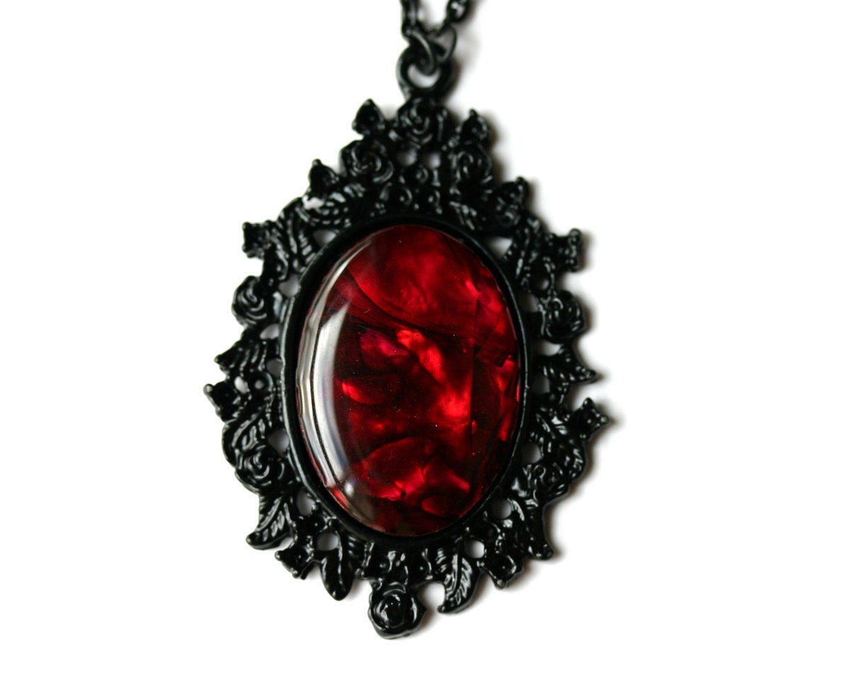 Gothic Red Paua Shell Cameo Necklace - Etsy UK