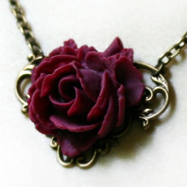 Victorian Red Rose Necklace