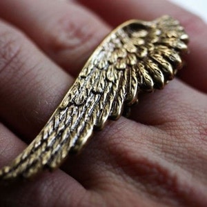 Double Finger Ring with Gold Angel Wing image 1