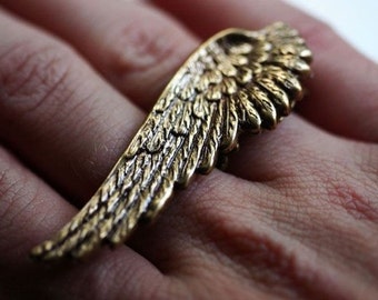 Double Finger Ring with Gold Angel Wing