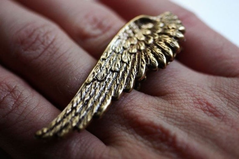 Double Finger Ring with Gold Angel Wing image 1