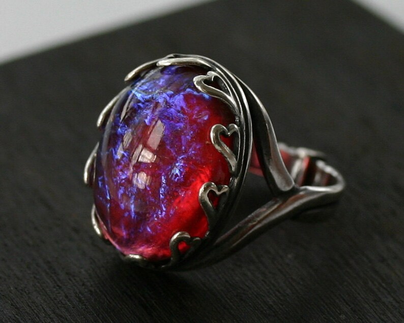 Fire Opal Dragon Breath Ring Adjustable 5-10 image 1