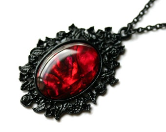 True Blood Red Paua Shell Cameo Necklace
