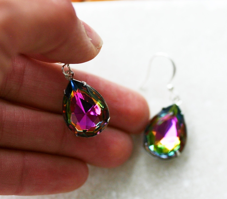 Mystic Topaz Earrings Rainbow Vitrail Teardrops image 3