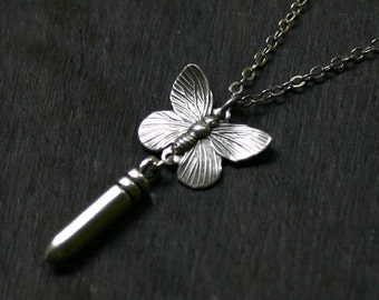 Bullet With Butterfly Wings Necklace