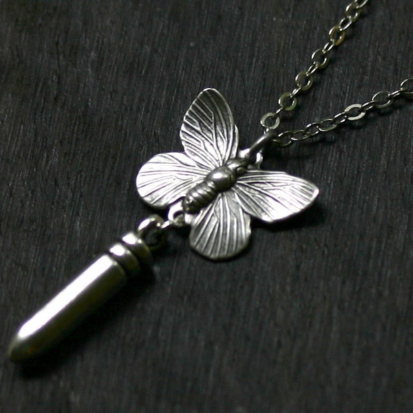 Bullet With Butterfly Wings Necklace