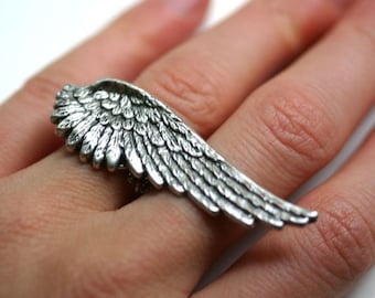 Angel Wing Ring - Adjustable 2 Finger Ring