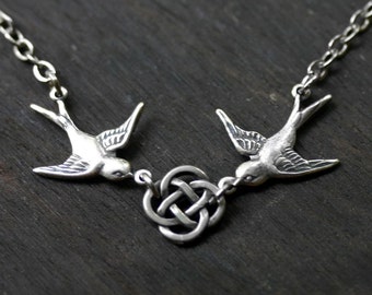 Celtic Knot and Swallows Necklace