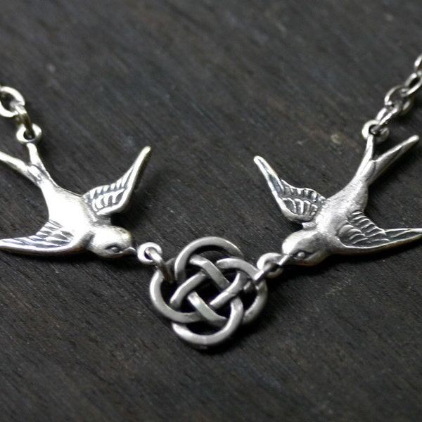 Celtic Knot and Swallows Necklace