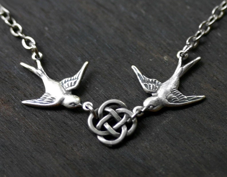 Celtic Knot and Swallows Necklace image 1