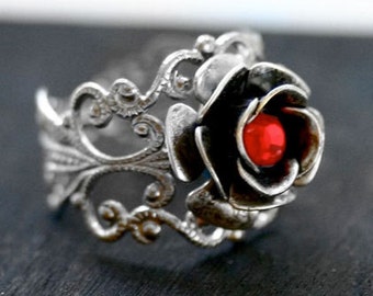 Red Crystal Rose Ring - Adjustable