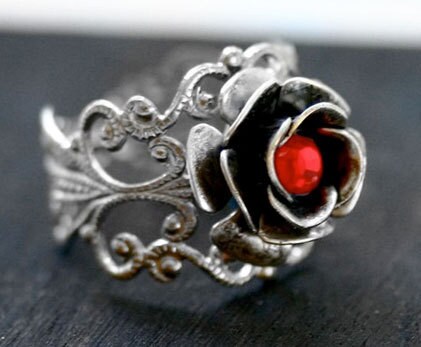 Red Crystal Rose Ring Adjustable - Etsy