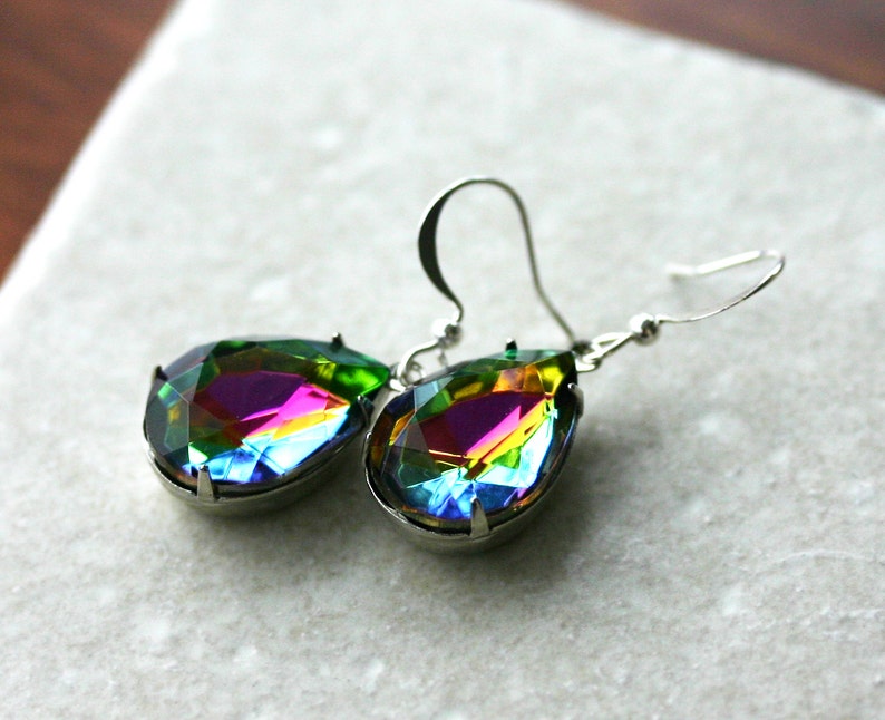 Mystic Topaz Earrings Rainbow Vitrail Teardrops image 2