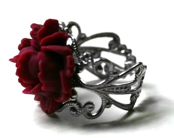 Red Rose Ring - Victorian Mourning Jewelry