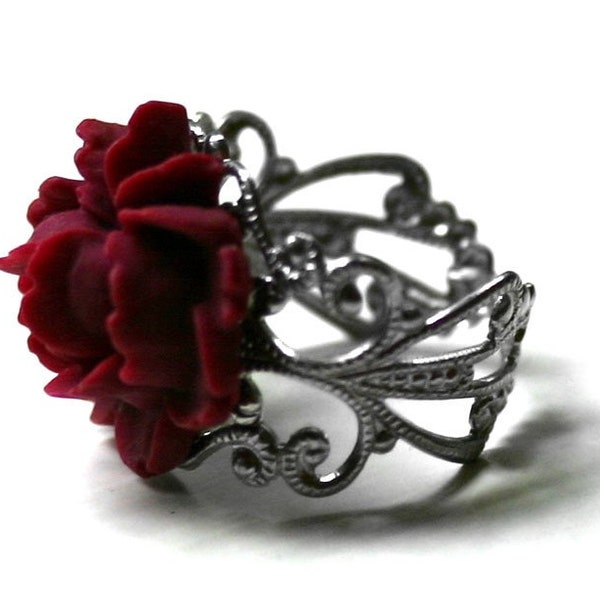 Red Rose Ring - Victorian Mourning Jewelry