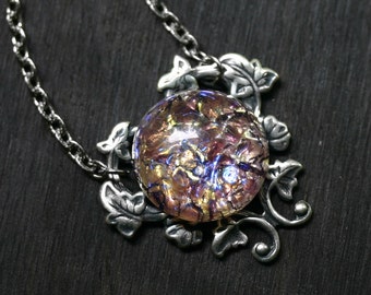 Amethyst Opal Necklace - Glass Cabochon