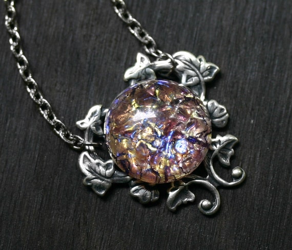 Amethyst Opal Necklace Glass Cabochon - Etsy
