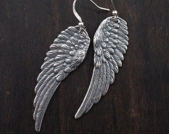 Wing Earrings - Silver Angel Dangly Wings