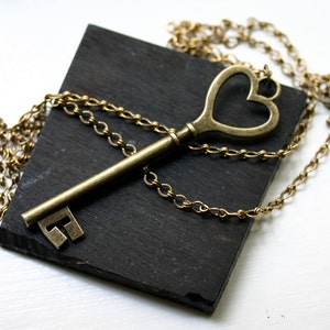 Key to My Heart Necklace in Antique Brass image 1