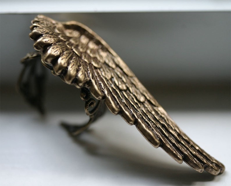 Double Finger Ring with Gold Angel Wing image 2