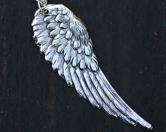 Angel Wing Necklace - Large Silver Feather