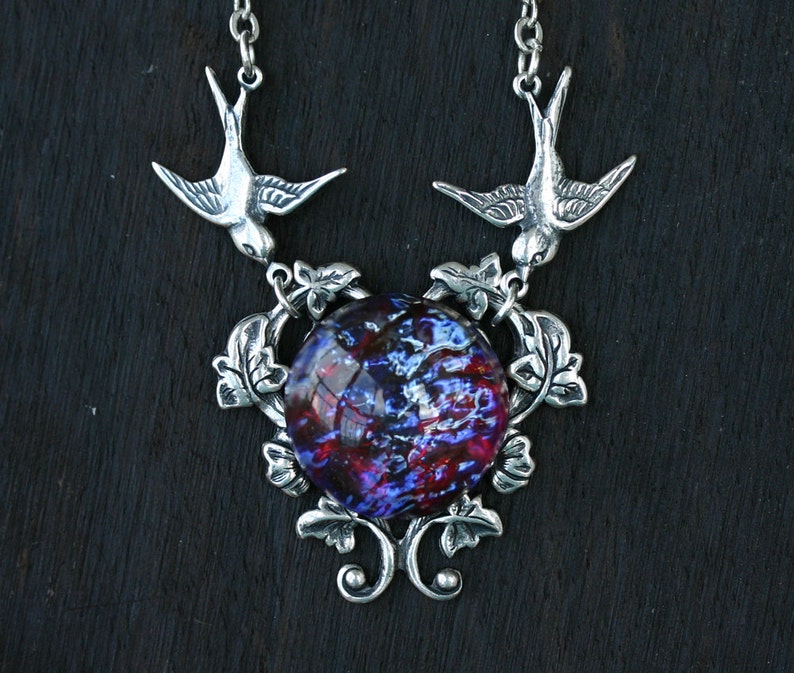 Swallow Necklace with Blue Opal image 2