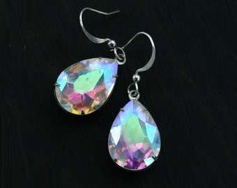 Crystal Opal Earrings - Rainbow Teardrops