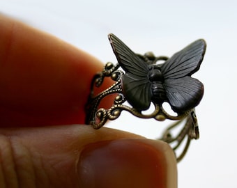 Black Butterfly Ring - Goth Moth