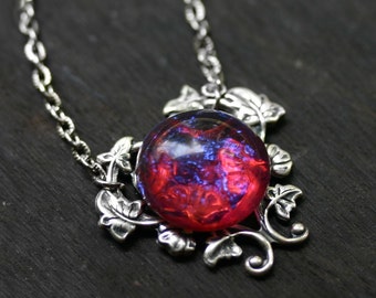 Dragons Breath Opal Necklace Silver, Red Opal Art Deco Necklace, Art ...