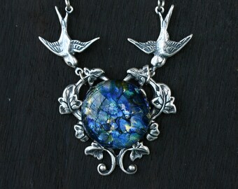 Swallow Necklace with Blue Opal