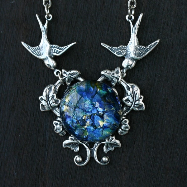 Swallow Necklace with Blue Opal