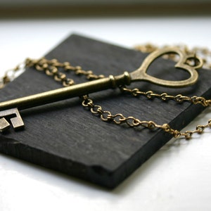 Key to My Heart Necklace in Antique Brass image 2