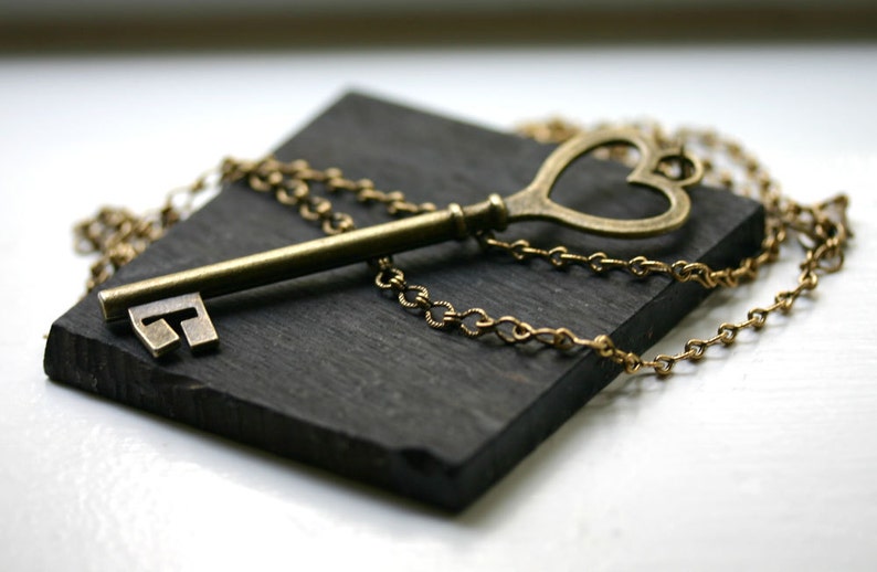 Key to My Heart Necklace in Antique Brass image 2