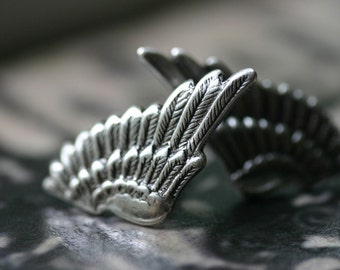 Angel Wing Post Stud Earrings - Small Silver