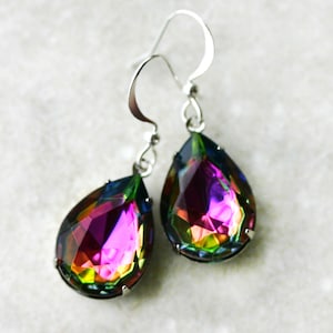 Mystic Topaz Earrings Rainbow Vitrail Teardrops image 1