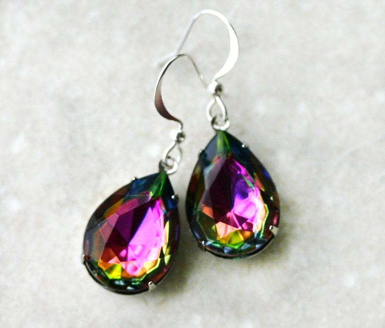 Mystic Topaz Earrings Rainbow Vitrail Teardrops image 1