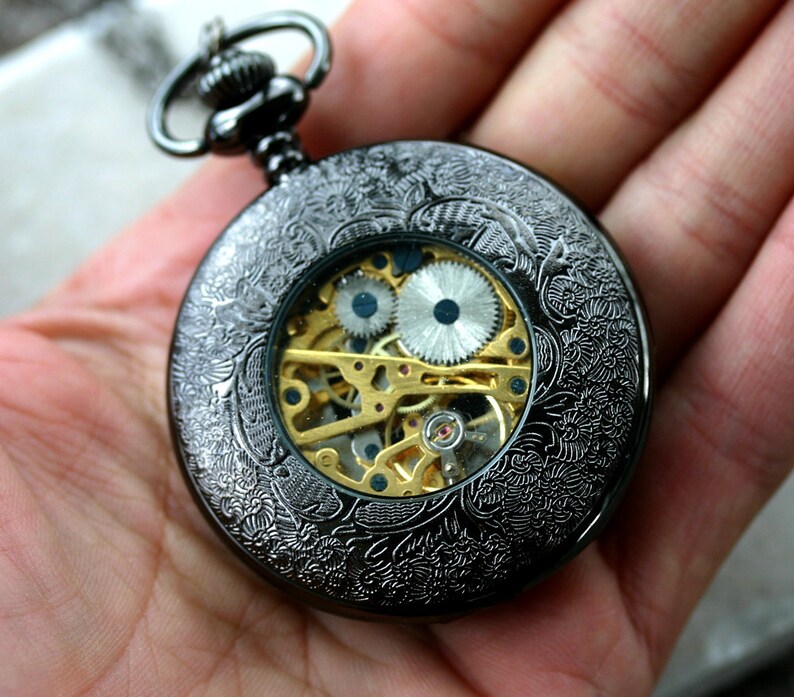 Wind up Pocket Watch in Gunmetal Etsy
