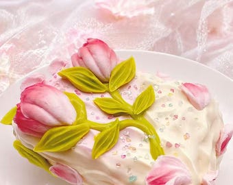 Flower Cake Taba Squishy, Tulip Jasmine Squishy, Ultra Realistic Handmade Silicone Dessert, Stress Relief Toy