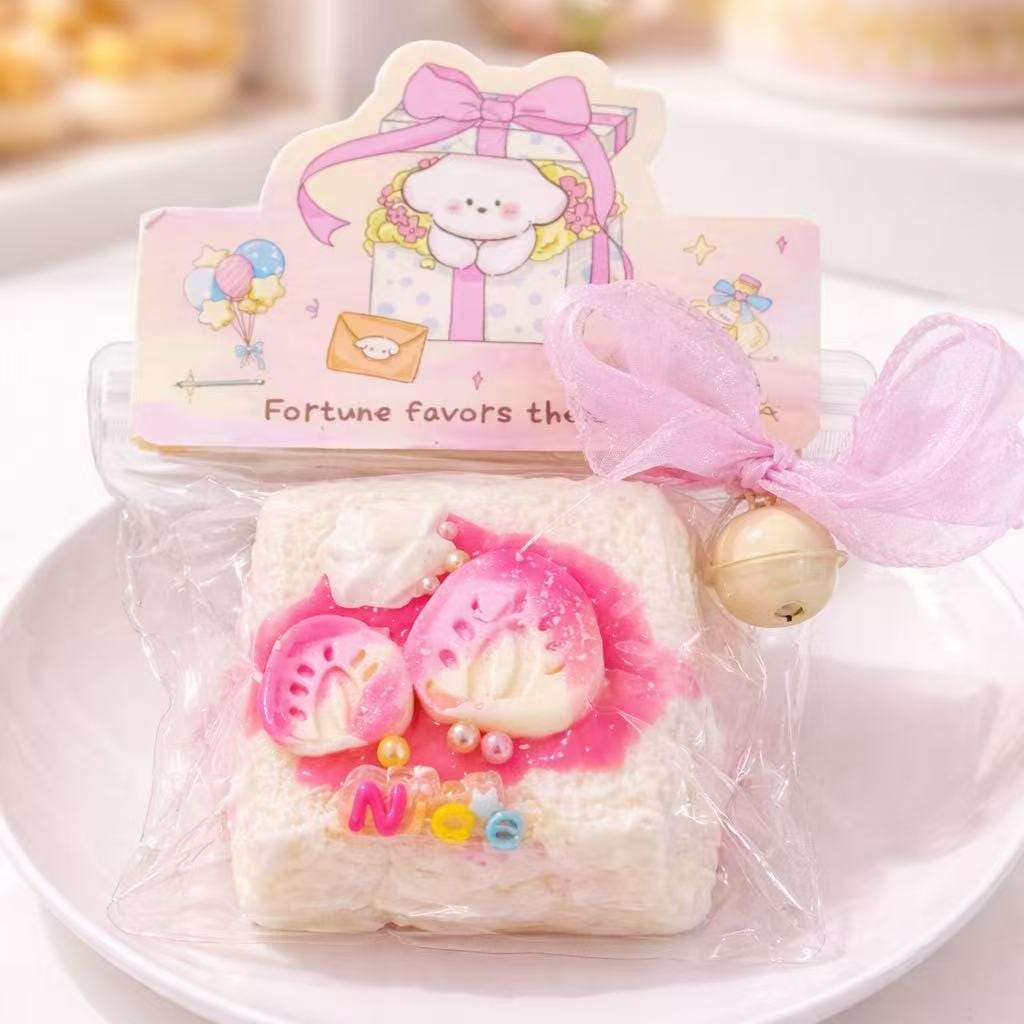 Strawberry Cake Taba Squishy, Kawaii Dessert Toy, Handmade Fake