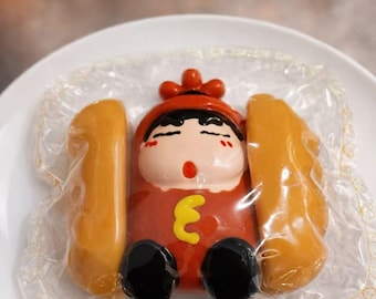 Cartoon Boy Burger & Hot Dog Taba Squishy, Food Character Squishy, Handmade Silicone Stress Relief Toy, Kawaii Gift