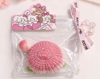 Knitted Peach Taba Squishy – Handmade Slow-Rising Silicone Stress Reliever