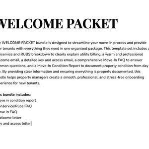 Welcome Packet for new tenant Property Manager templates - property management training