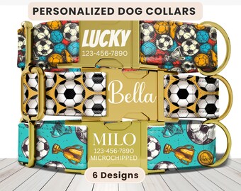 Soccer Dog Collar, Personalized Engraved Name Collar, Turquoise Western, Dog Collar, Cute Girl Dog Collar,Custom Pet ID Collar,Puppy Collar