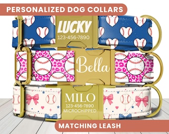 Baseball Dog Collar, Personalized Engraved Name Collar, Cute Girl Dog Collar, Pink Sport, Custom Pet ID, Puppy Collar, Sizes Small - XLarge