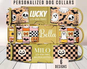 Halloween Dog Collar, Personalized Dog Collar With Name, Engraved Dog Collar, Custom Spooky Dog Collar, Leash,  Puppy Collar, Small-XLarge