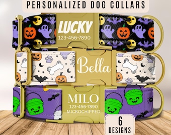 Halloween Dog Collar, Personalized Dog Collar with Name, Pumpkin Puppy Collar, Engraved Custom Buckle, Leash, Boy Collar, Dog Accessory