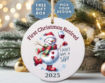 Retirement Ornament 2025,First Christmas Retired,Personalized Retired Christmas Ornament,Funny Coworker Gift,Custom Name Retirement Keepsake
